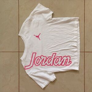 Jordan White Tee with Pink Logo Script